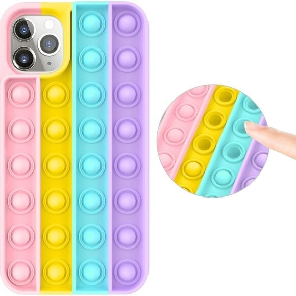 IPHONE 11 PRO MAX PUSH POP BUBBLES FIDGET  CASE FOR , RAINBOW, SILICONE - Picture 1 of 12